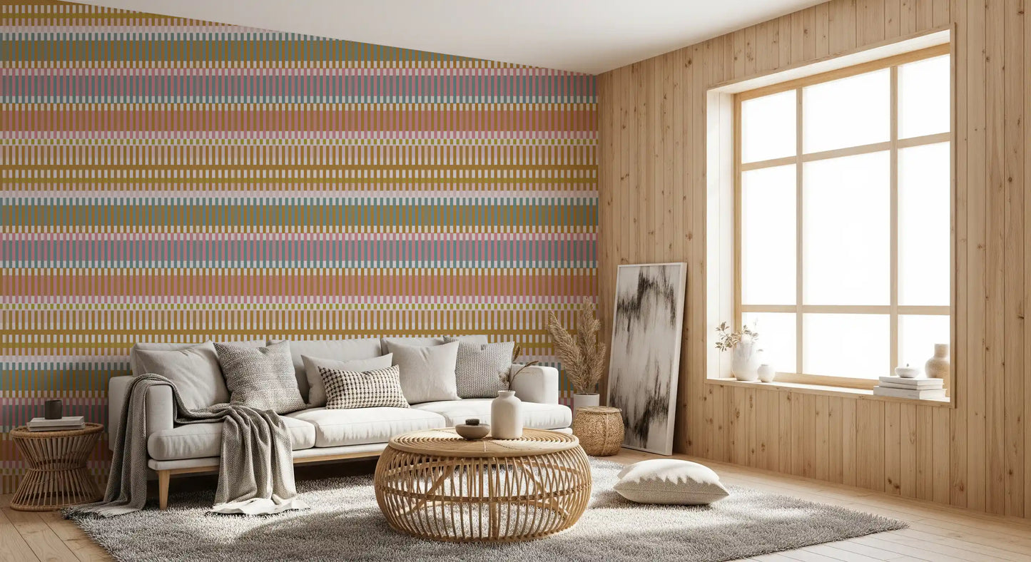 Pattern stripe wallpaper for a hallway with woven block layout