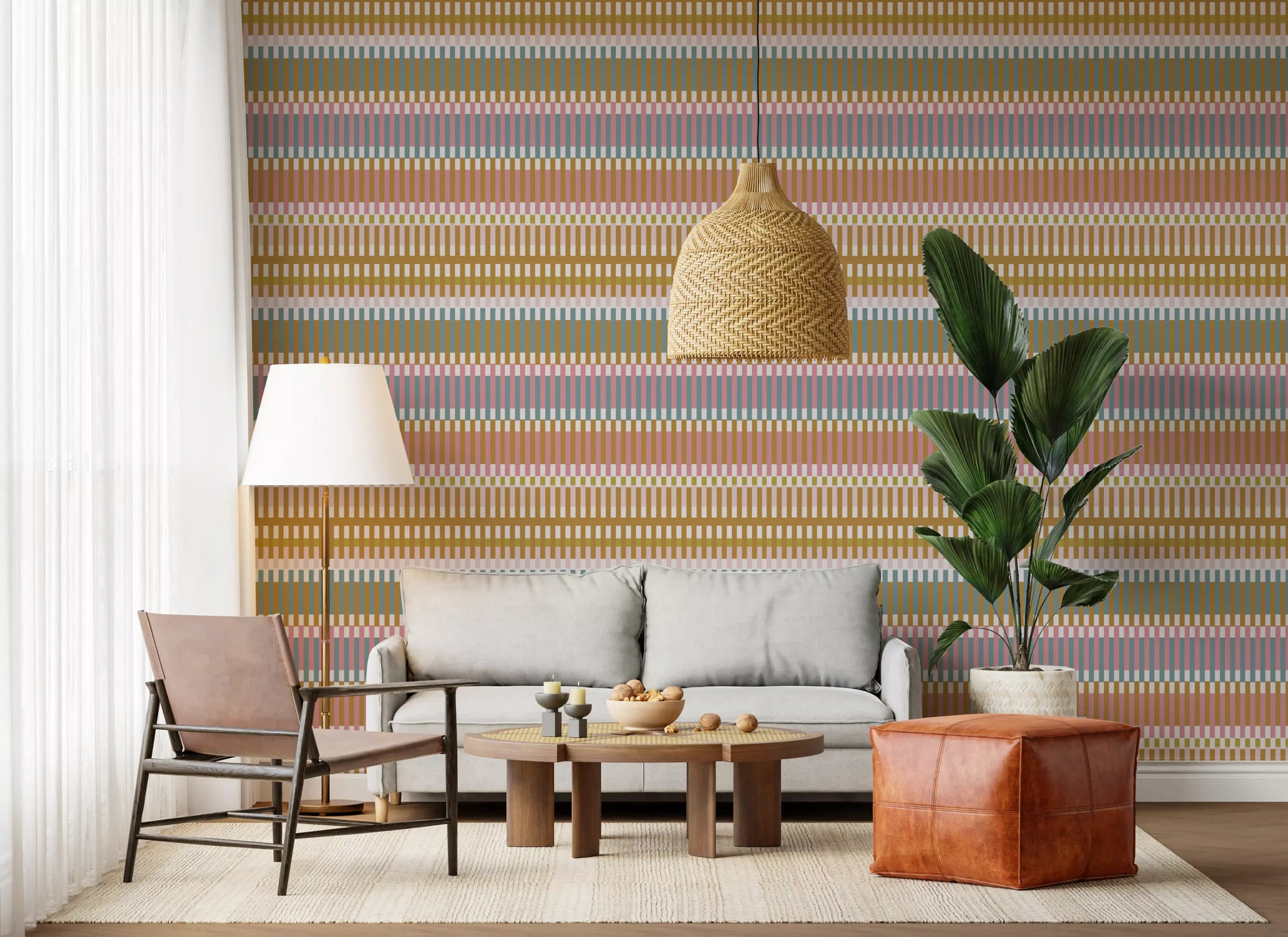 Modern retro wallpaper with aligned stripes and clean block design