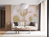 Whisper Brush Ovals wall mural in a living room with soft abstract circle layers