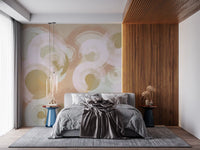 Neutral abstract wall mural with brush ovals and soft blended tones