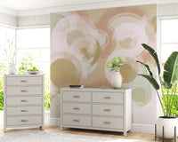 Contemporary abstract wall mural with circular brush patterns