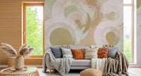 Abstract wall mural with overlapping ovals and neutral color palette