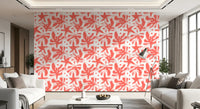 Modern coral wallpaper for a hallway with flowing abstract pattern