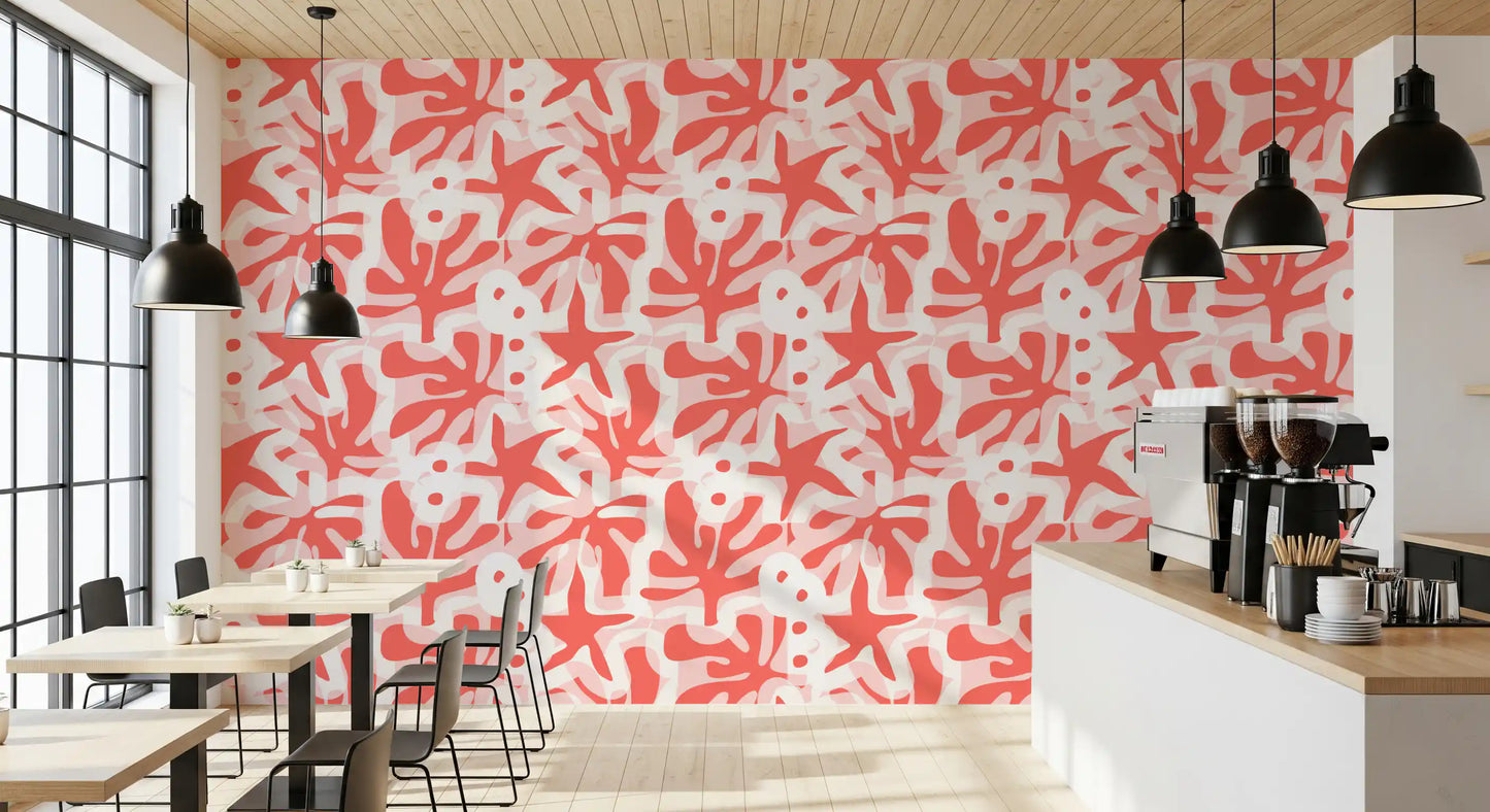 Artistic coral wallpaper with layered shapes and soft texture effect