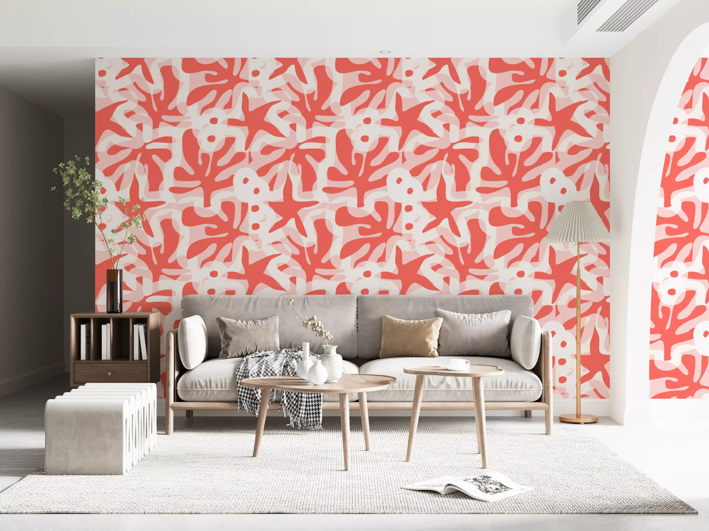 Minimal abstract wallpaper with coral tones and soft overlays