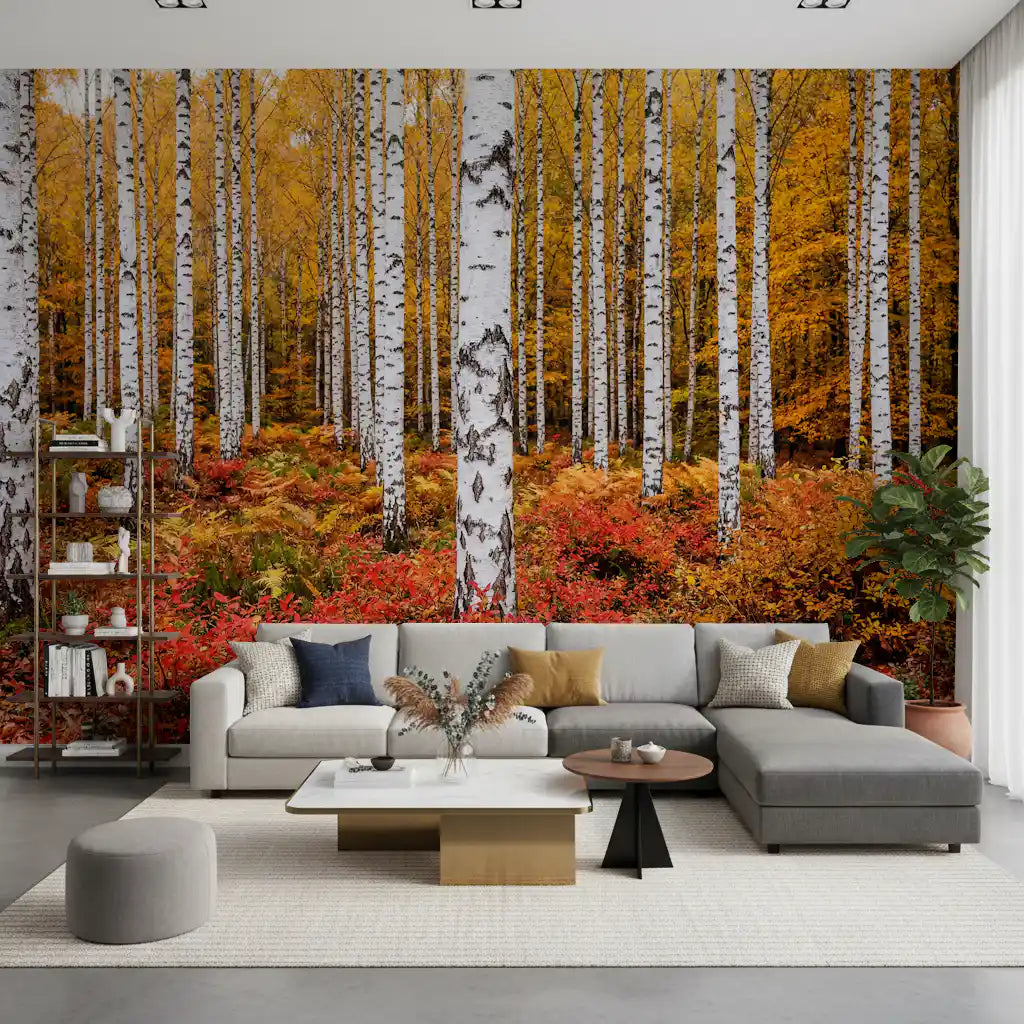 Vibrant Autumn Birches Wall Mural
