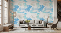 Hallway interior using Fluid Serenity wallpaper in light blue abstract tones
