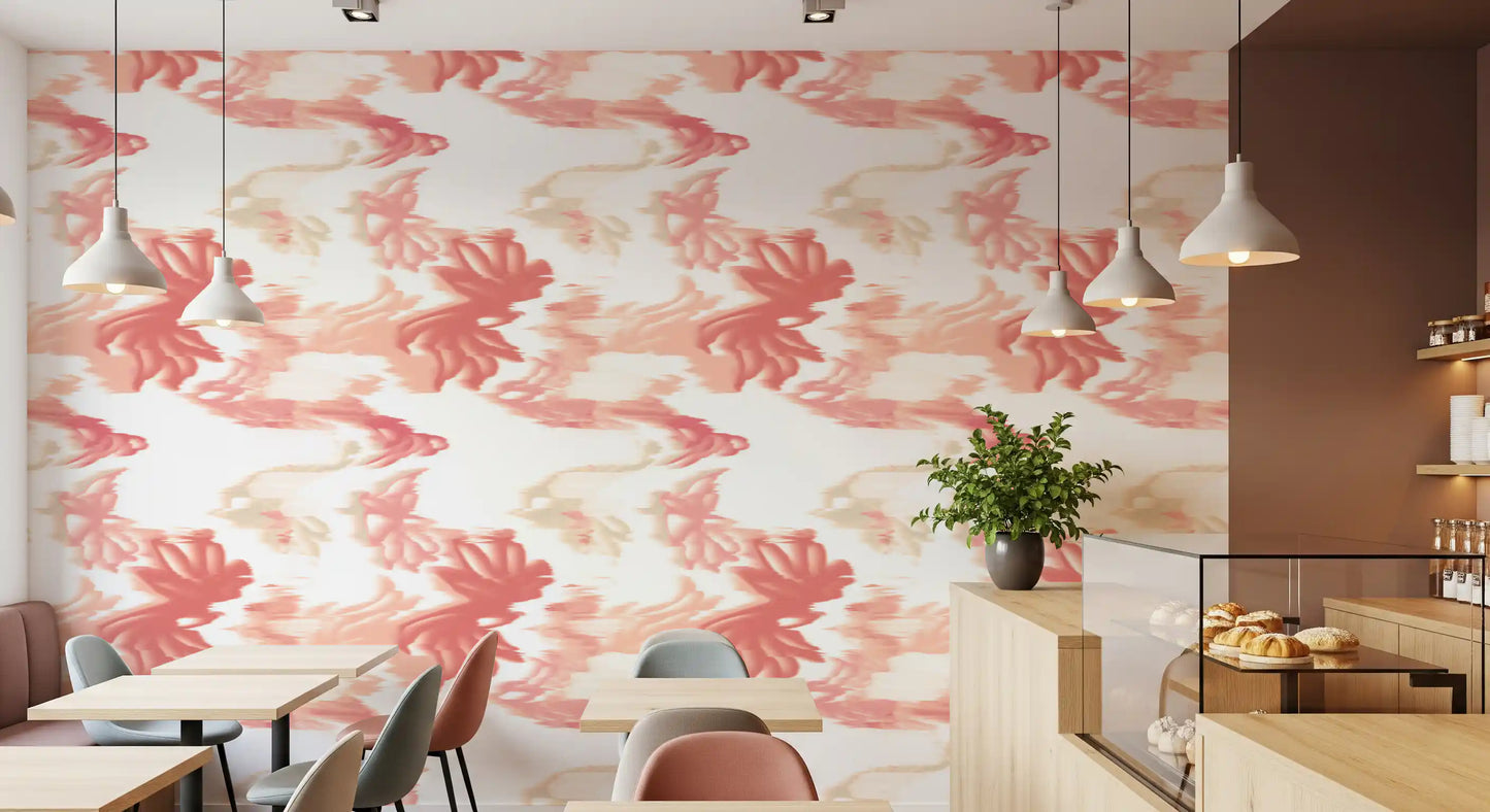 Coral Mist Flow wallpaper in warm peach tones with fluid organic shapes