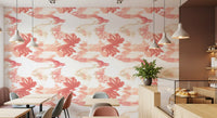Coral Mist Flow wallpaper in warm peach tones with fluid organic shapes