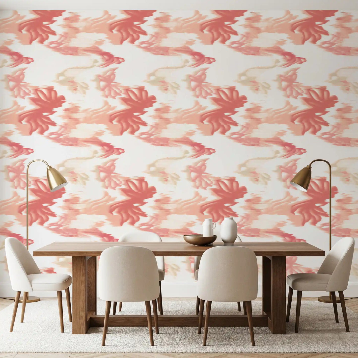 Modern coral wallpaper featuring Coral Mist Flow soft blended hues