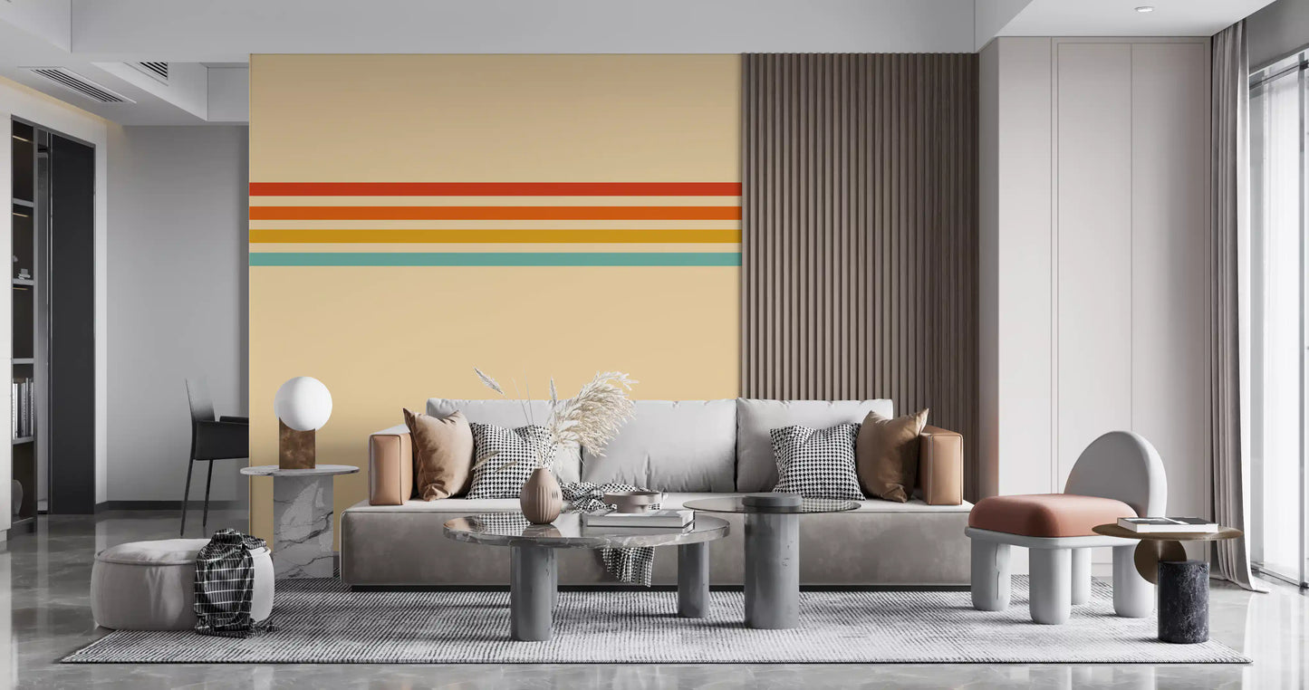 Horizontal stripe wall mural featuring Retro Stripe Revival soft tones