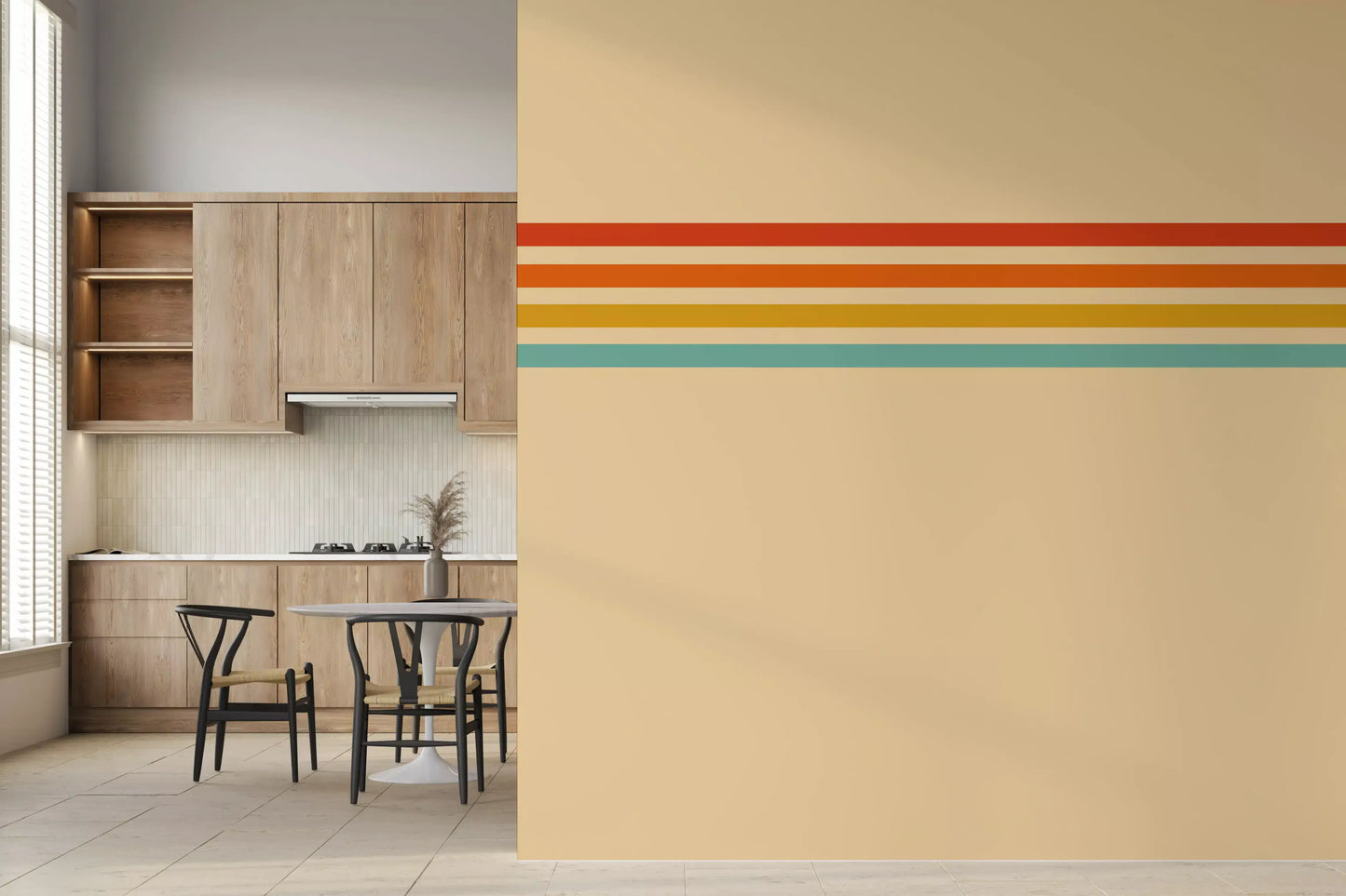Rooms setup with Retro Stripe Revival wall mural clean stripe design