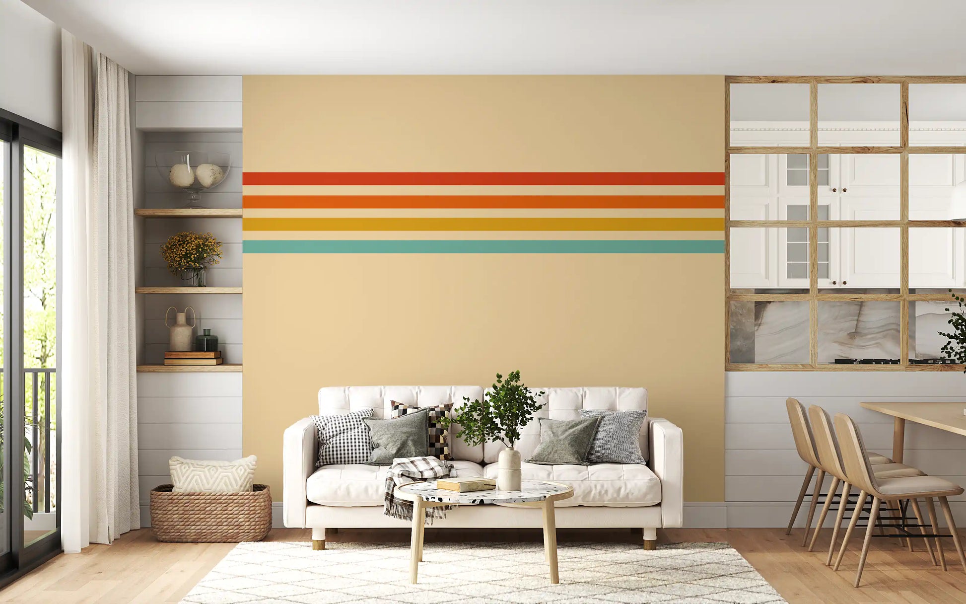 Retro Stripe Revival wall mural with yellow and green line details