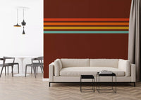 Retro Stripe Horizon wall mural with brown base and orange stripe bands