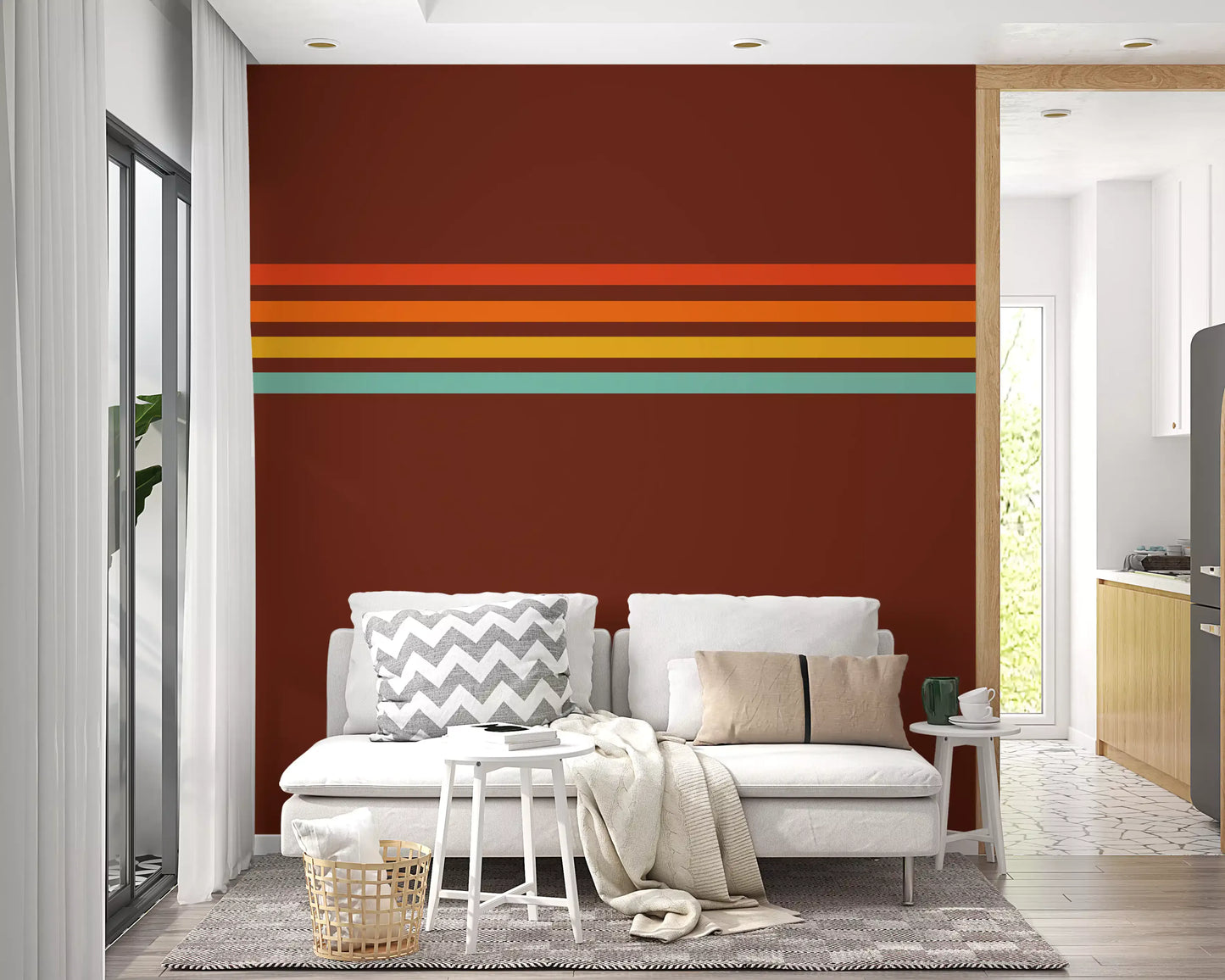 Modern stripe wall mural with Retro Stripe Horizon bold linear pattern