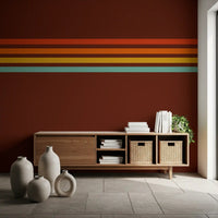 Horizontal stripe wall mural featuring Retro Stripe Horizon warm tones