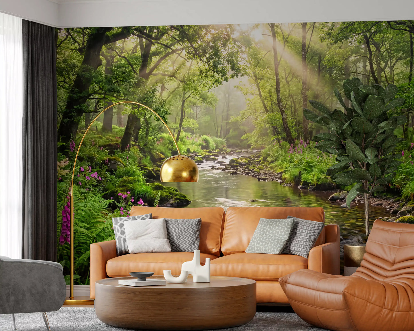 Sunlit Woodland Stream Wall Mural
