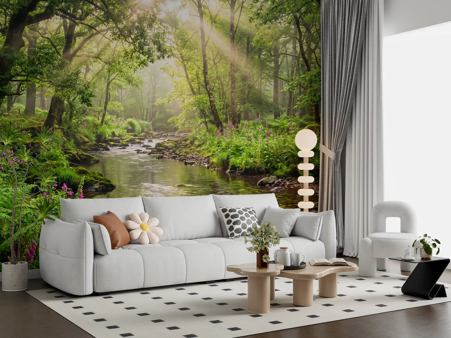 Sunlit Woodland Stream Wall Mural