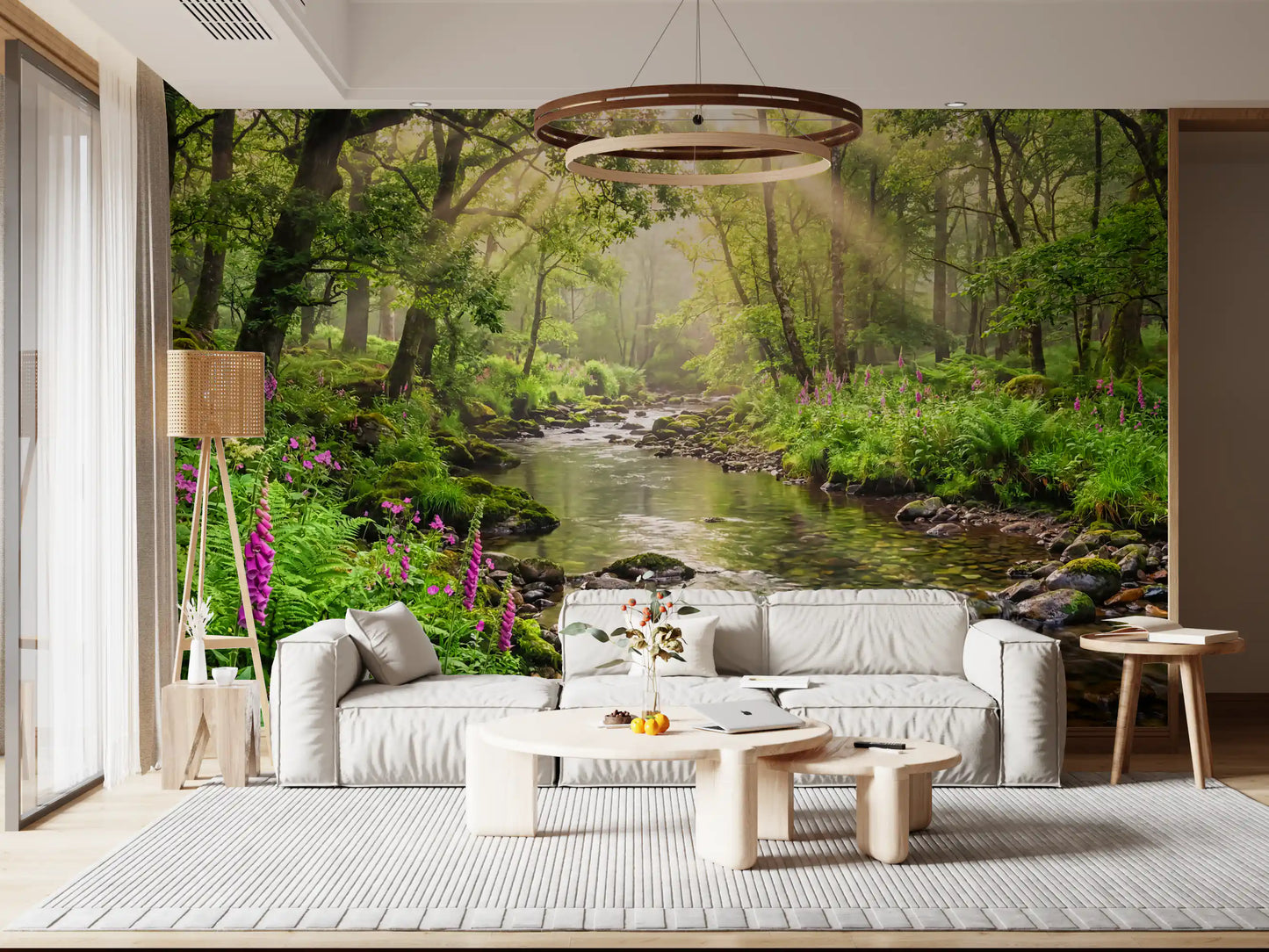 Sunlit Woodland Stream Wall Mural