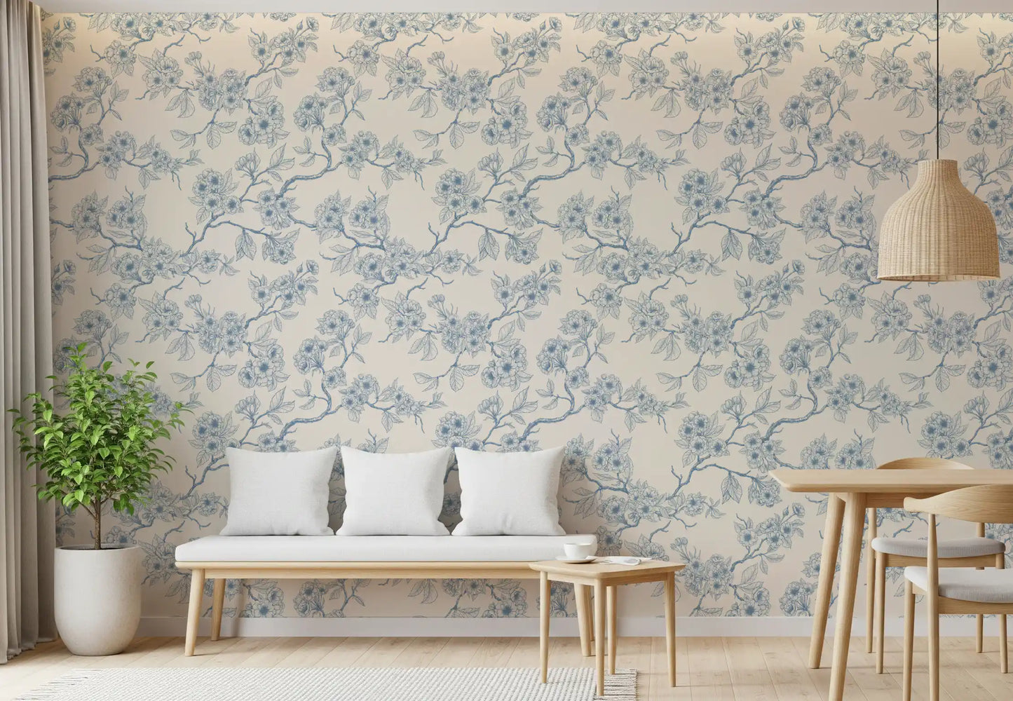 Floral pattern wallpaper with Serene Blossom Branches classic composition