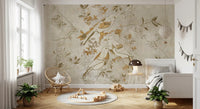 Nature bird wall mural featuring Golden Orchard Bird soft composition