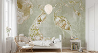 Bird-themed wall mural featuring Emerald Green Peacock elegant design