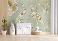 Decorative bird wall mural with Emerald Green Peacock classic detailing