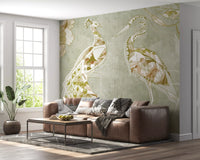 Hallway setup with Emerald Green Peacock wall mural and peacock art