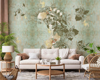 Vintage Blue Floral Woman Portrait wall mural with abstract face art