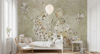 Ornate Vintage Bird wall mural with intricate linework and soft tones