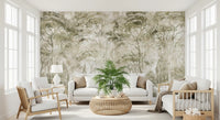 Sepia Pine Forest Landscape wall mural showing soft tree layering