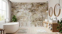Bathroom wall featuring Antique Woodland Landscape wall mural with trees