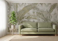 Hallway design using Sage Green Tropical Leaves wall mural in muted greens