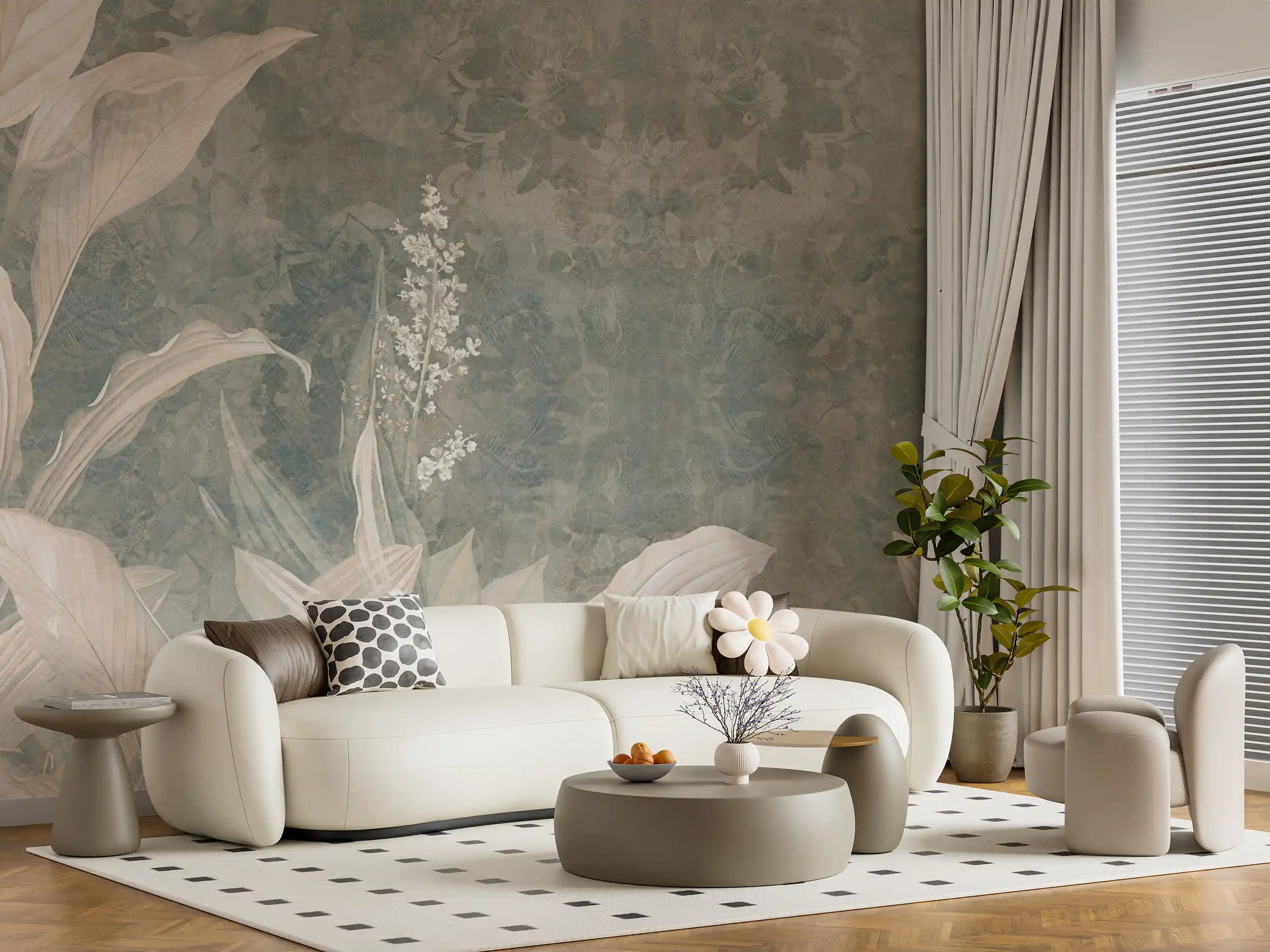 Misty Forest Landscape wall mural showing soft leaves and muted backdrop