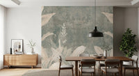 Botanical wall mural with Misty Forest Landscape subtle forest detailing