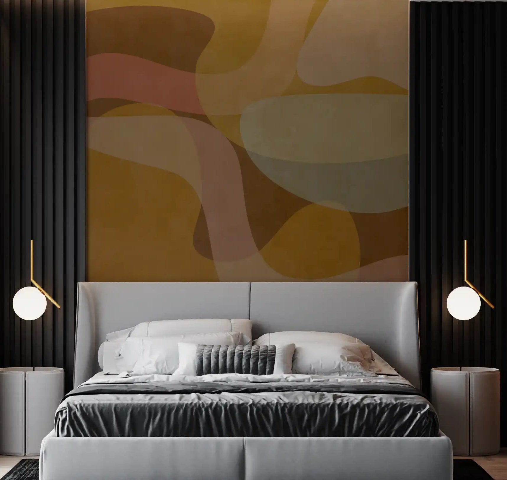 Bedroom wall featuring Earthen Waves Abstract wall mural with soft curves