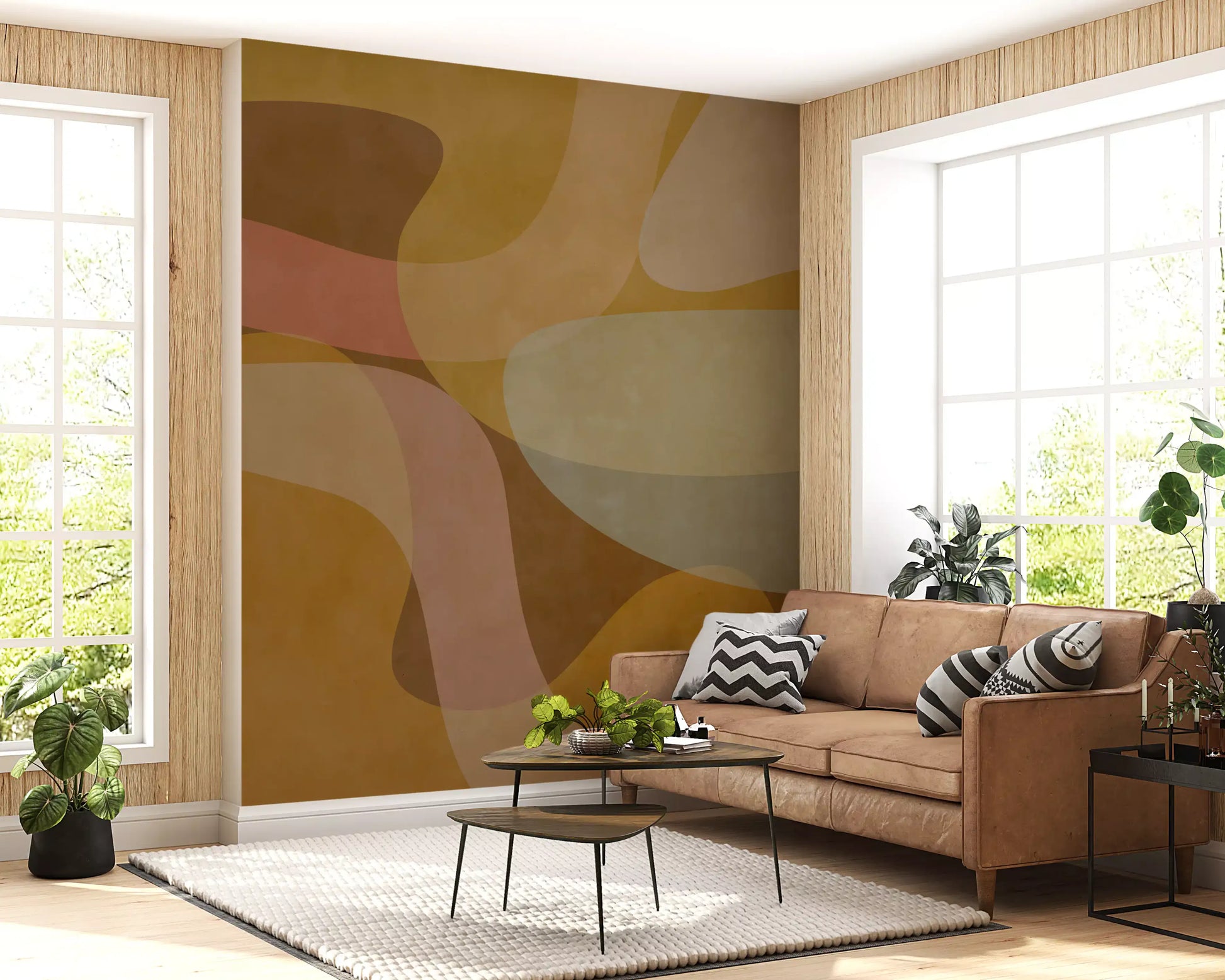 Modern abstract wall mural with Earthen Waves soft gradient composition