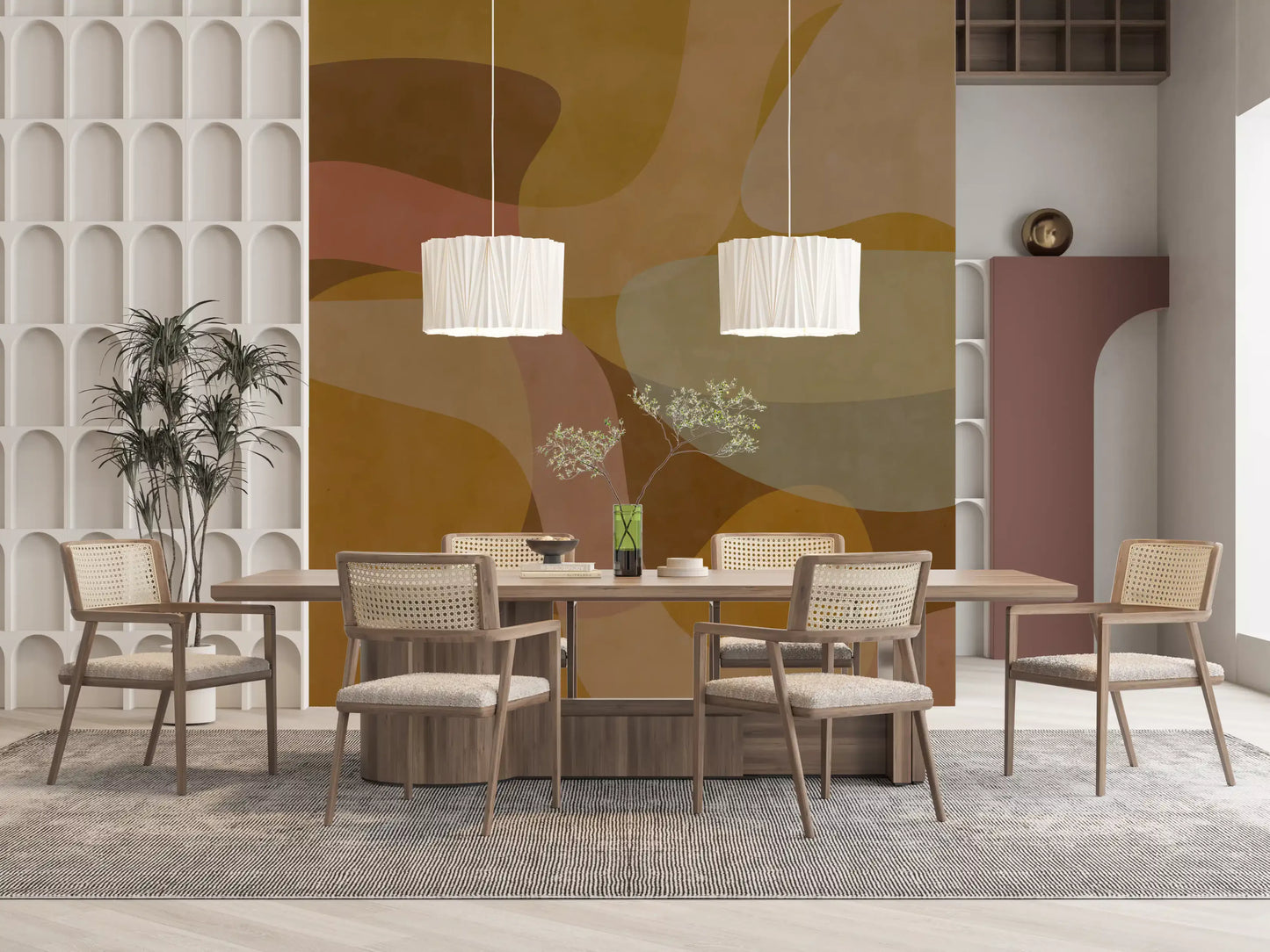 Earthen Waves Abstract wall mural with smooth curves and muted tones