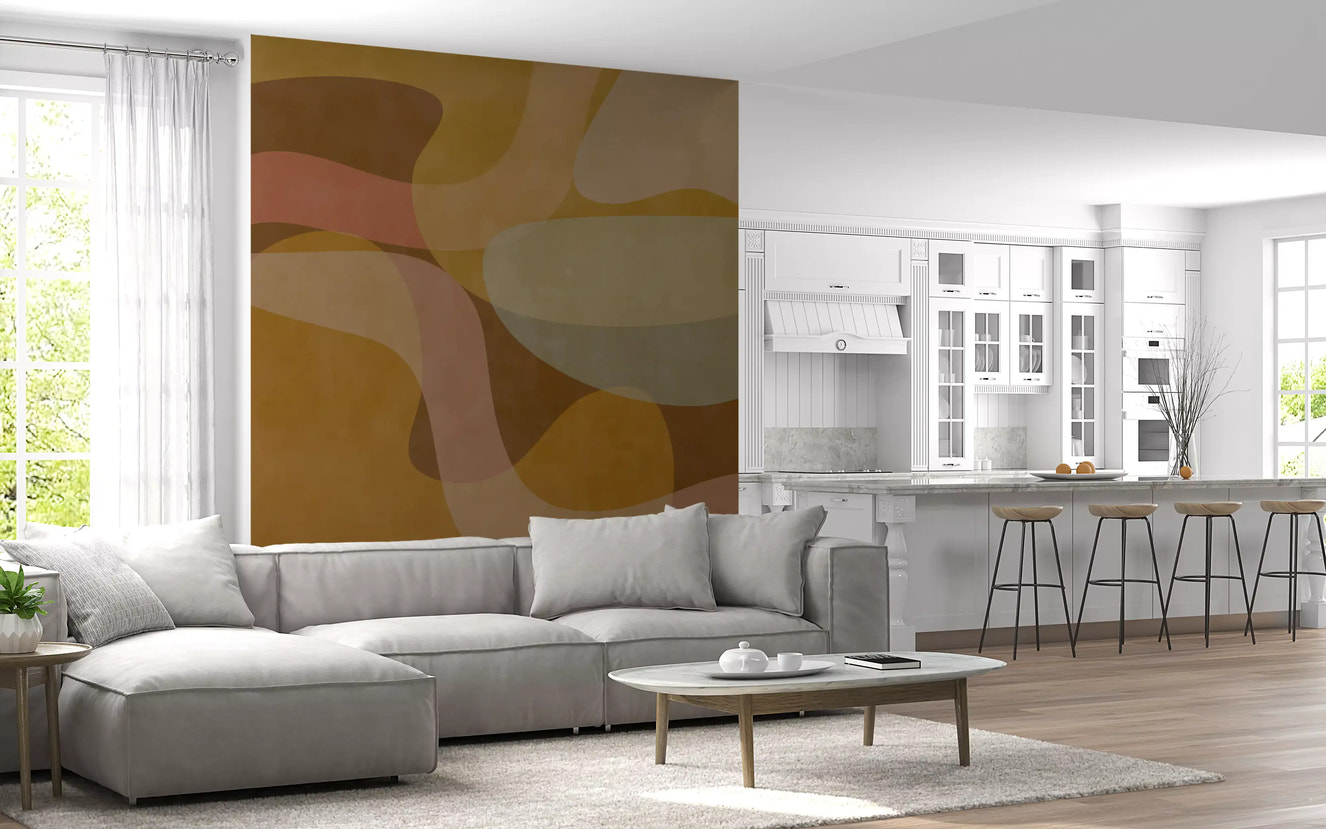 Hallway space with Earthen Waves Abstract wall mural in earthy palette