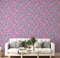 Floral repeat wallpaper featuring Ophelia Boho Blossoms curved stems