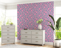 Lavender base wallpaper featuring Ophelia Boho Blossoms pink blooms