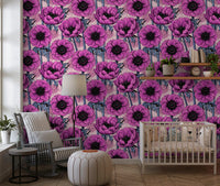 Play area with Pink Anemone Garden wallpaper detailed floral pattern