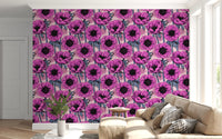 Detailed anemone pattern wallpaper with Pink Anemone Garden design