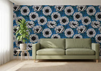 White Anemone Garden wallpaper with white blooms on deep blue background