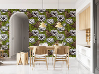 Floral pattern in Wrens in the White Anemone Garden wallpaper