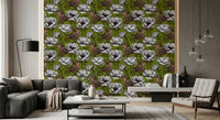 Living room with Wrens in the White Anemone Garden wallpaper birds