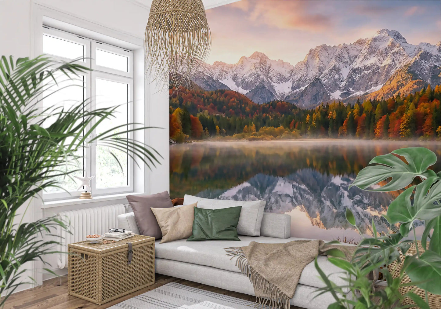 Scenic lake wall mural with Alpine Autumn Reflection with Deer mountain peaks