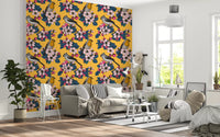 Hallway space using Birds and Blossoms on Yellow wallpaper nature pattern