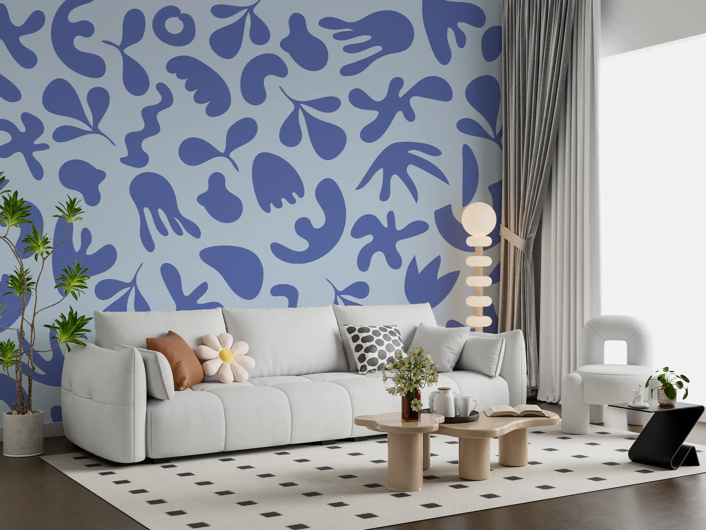 Artistic Wall Mural with blue organic movement and open spacing