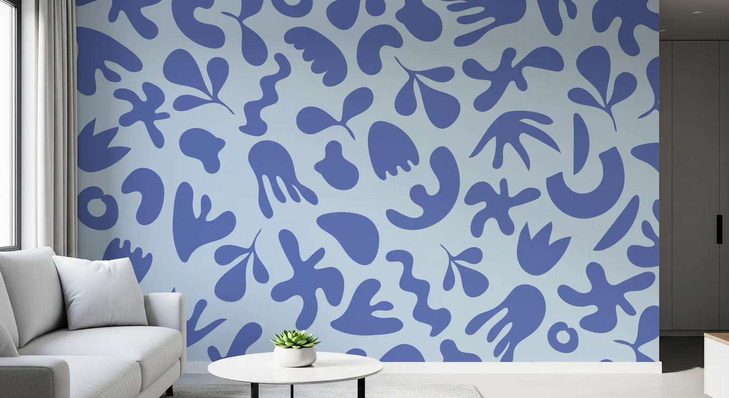 Soft blue Wall Mural with organic shapes and flowing visual rhythm